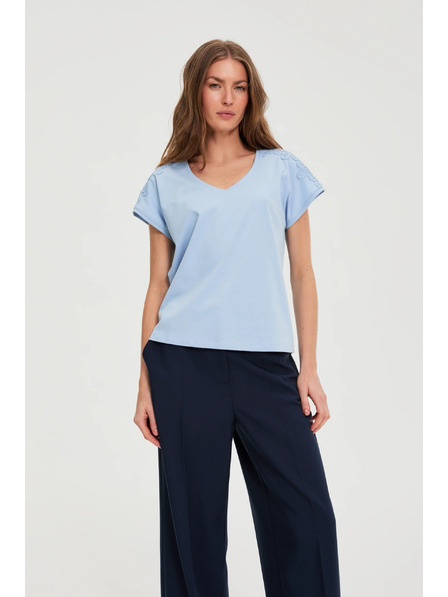 Moodo Bluza s čipko na rokavih svetlo modra Moodo