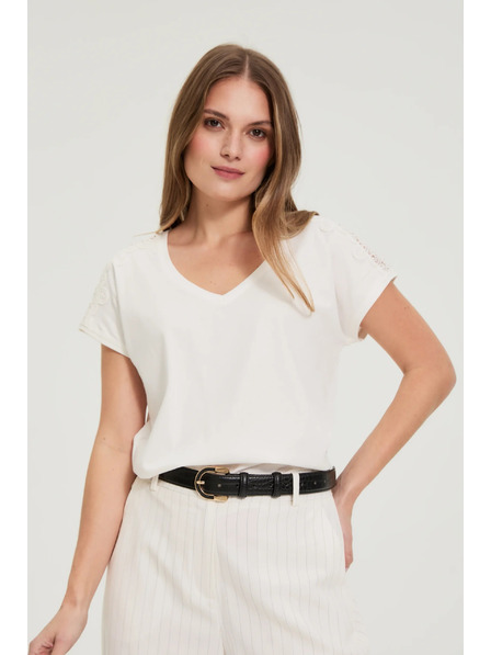 Moodo Bluza s čipko na rokavih bela Moodo