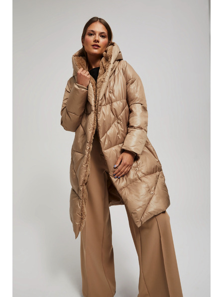 Moodo Dolga jakna s kapuco temno bežna Moodo