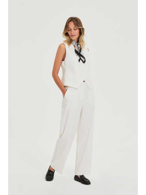 Moodo Oblekne hlače s črtami bele Moodo