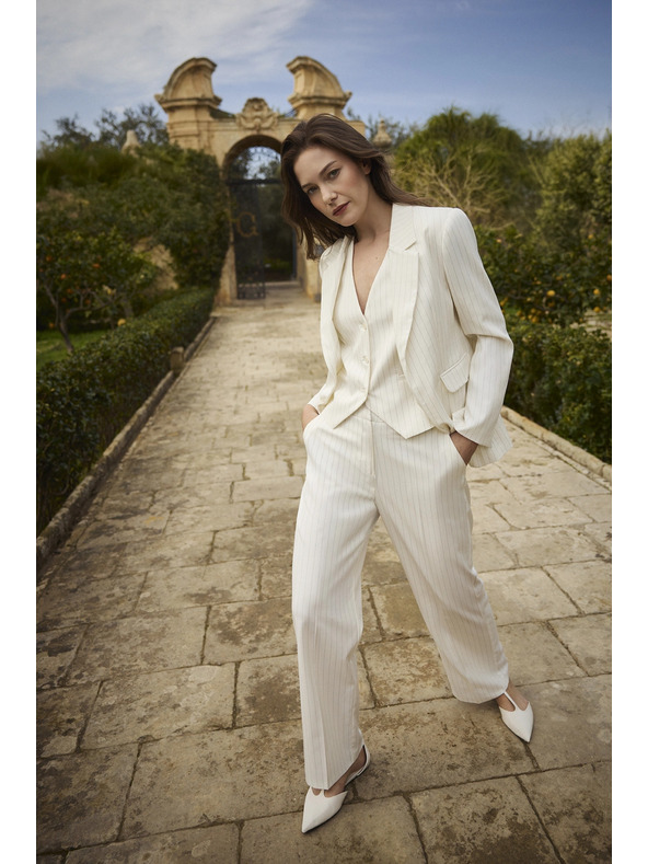 Moodo Oblekne hlače s črtami bele Moodo