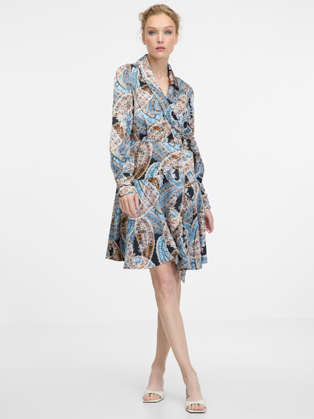 Orsay Modra ženska vzorčasta obleka do kolen ORSAY