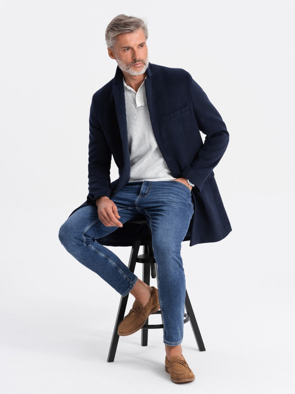 Ombre Clothing Moški klasični envrstvni plašč - temno moder V1 C432 Ombre Clothing