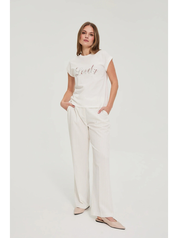 Moodo Majica s potiskom in perličkami bela Moodo