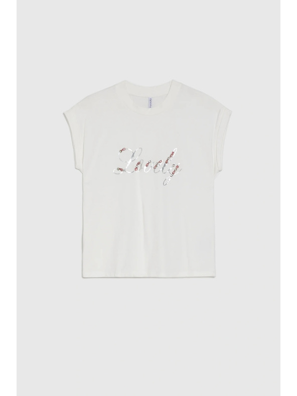 Moodo Majica s potiskom in perličkami bela Moodo