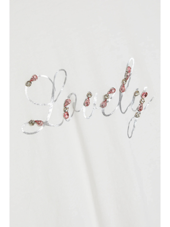 Moodo Majica s potiskom in perličkami bela Moodo