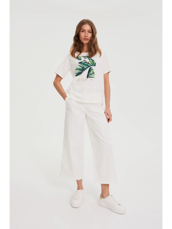 Moodo Bombažna bluza s potiskom bele barve Moodo