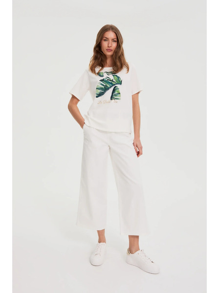 Moodo Bombažna bluza s potiskom bele barve Moodo