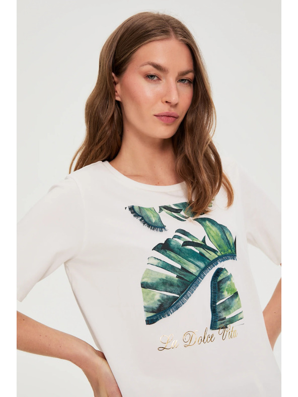 Moodo Bombažna bluza s potiskom bele barve Moodo