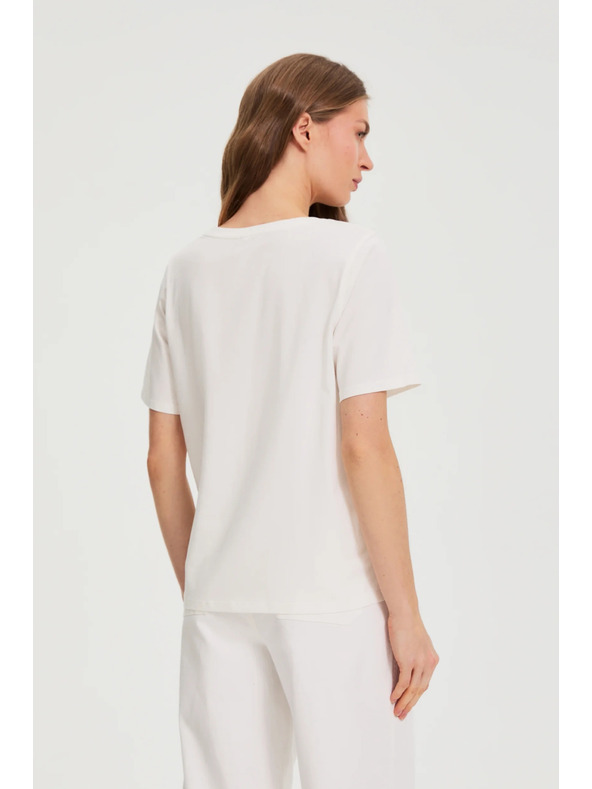 Moodo Bombažna bluza s potiskom bele barve Moodo