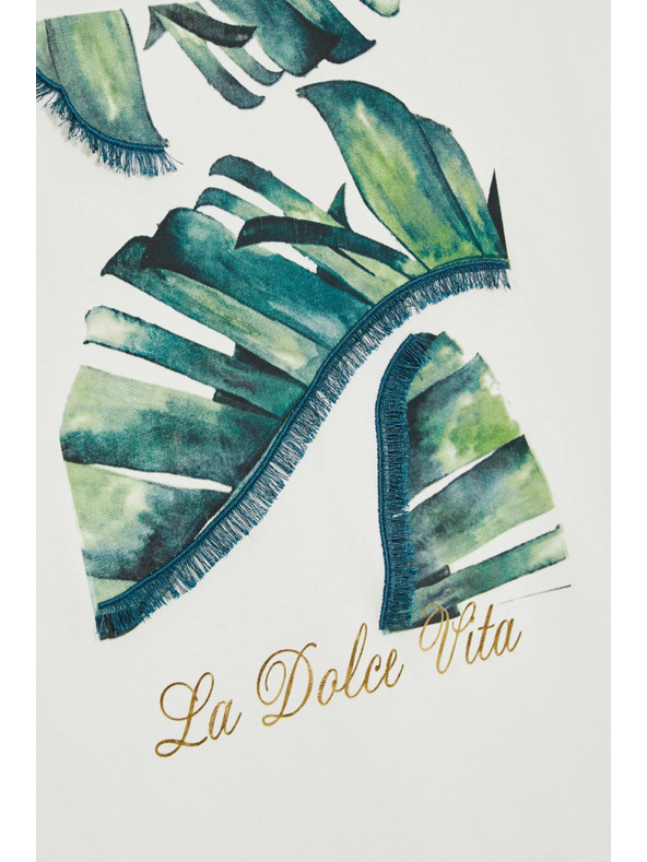 Moodo Bombažna bluza s potiskom bele barve Moodo