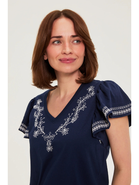 Moodo Bombažna bluza s potiskom temno modra Moodo