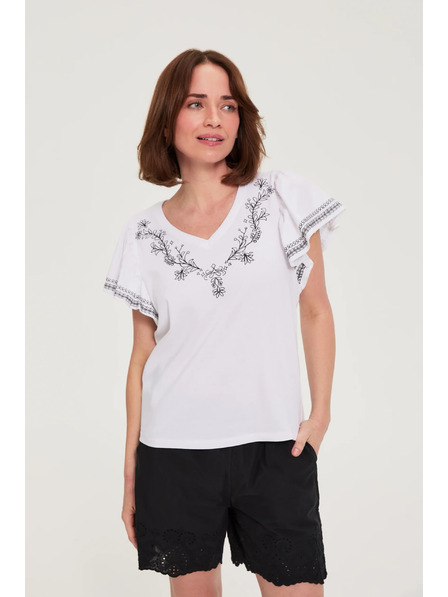 Moodo Bombažna bluza s potiskom bele barve Moodo