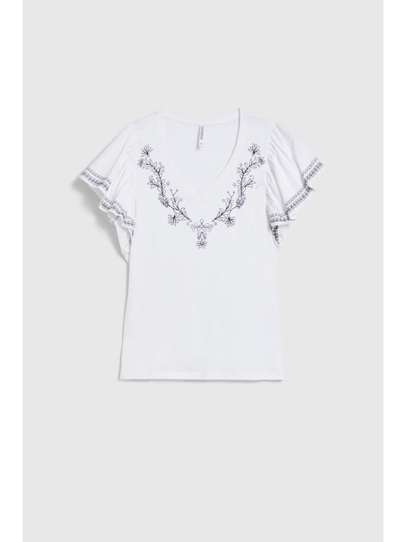 Moodo Bombažna bluza s potiskom bele barve Moodo