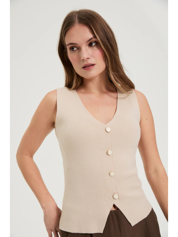 Moodo Majica z okrasnimi gumbi bež Moodo