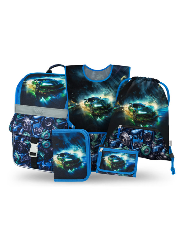 BAAGL  BAAGL SET 5 Zippy Dirkalni avto: aktovka, peresnica, vrečka, predpasnik, denarnica