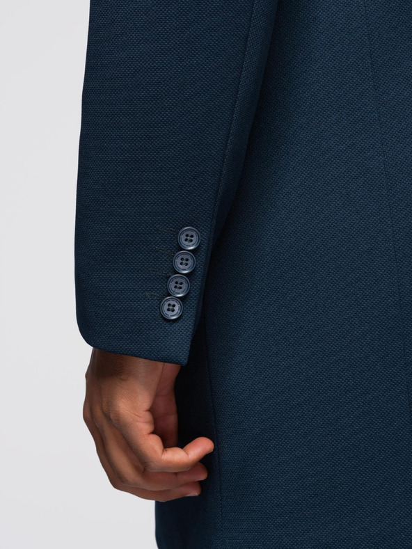 Ombre Clothing Moški prilegajoč strukturiran plašč z visokim ovratnikom - temno moder V2 OM-COWC-0136 Ombre Clothing