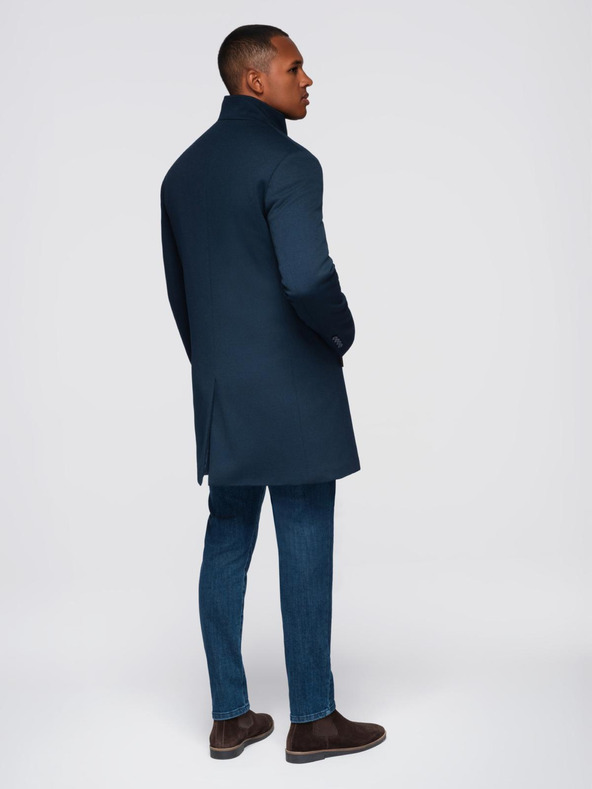 Ombre Clothing Moški prilegajoč strukturiran plašč z visokim ovratnikom - temno moder V2 OM-COWC-0136 Ombre Clothing