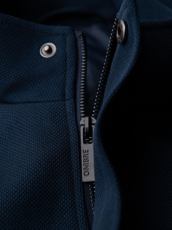 Ombre Clothing Moški prilegajoč strukturiran plašč z visokim ovratnikom - temno moder V2 OM-COWC-0136 Ombre Clothing