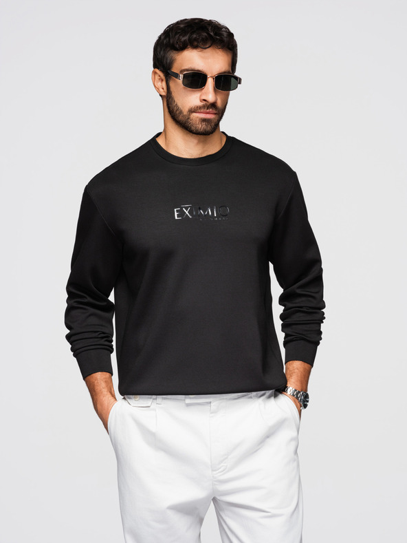 Ombre Clothing Moška mikina s sijoči tisk na prsih - črna V1 OM-SNBC-0199 Ombre Clothing