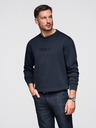 Ombre Clothing Pánska mikina s lesklým potlačom na hrudi - tmavo modrá V4 OM-SNBC-0199 Ombre Clothing