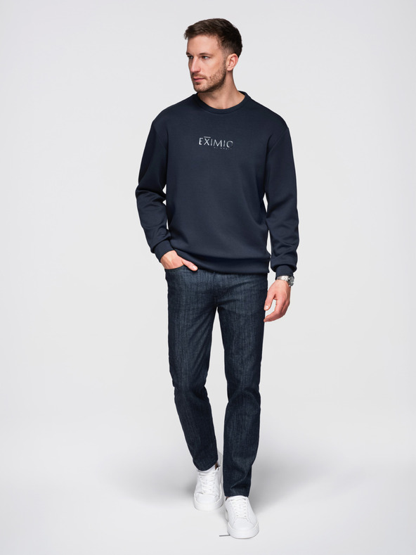 Ombre Clothing Pánska mikina s lesklým potlačom na hrudi - tmavo modrá V4 OM-SNBC-0199 Ombre Clothing