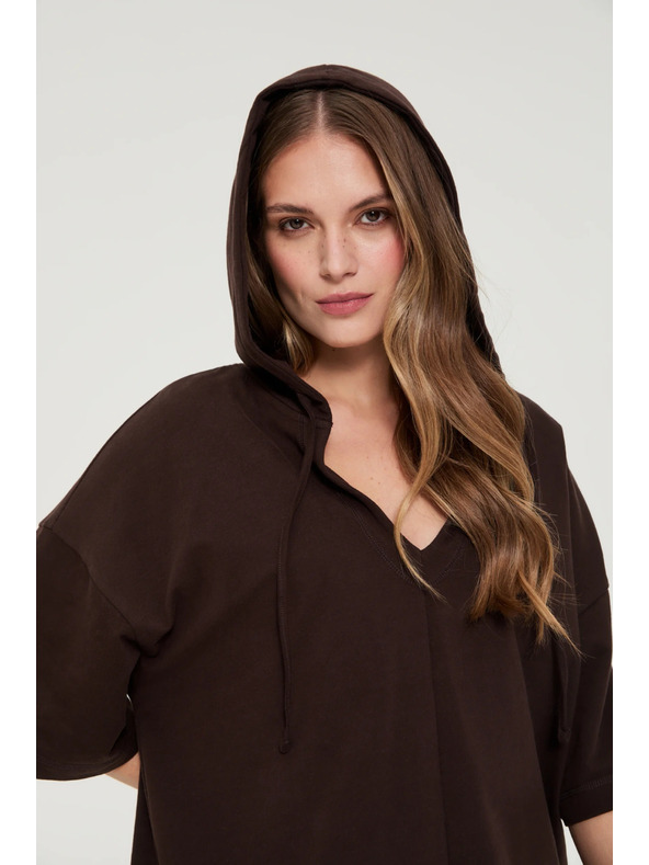 Moodo Pulover s kapuco in kratkimi rokavi rjava Moodo