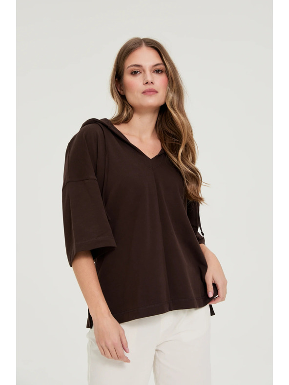 Moodo Pulover s kapuco in kratkimi rokavi rjava Moodo