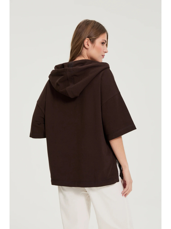 Moodo Pulover s kapuco in kratkimi rokavi rjava Moodo