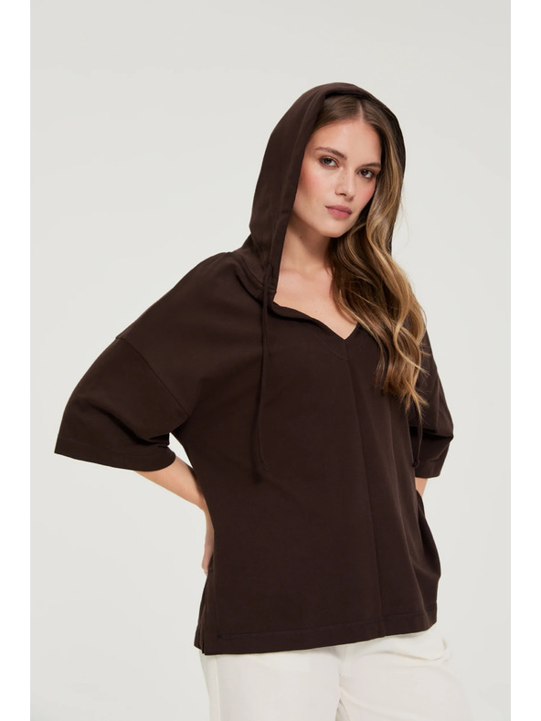 Moodo Pulover s kapuco in kratkimi rokavi rjava Moodo