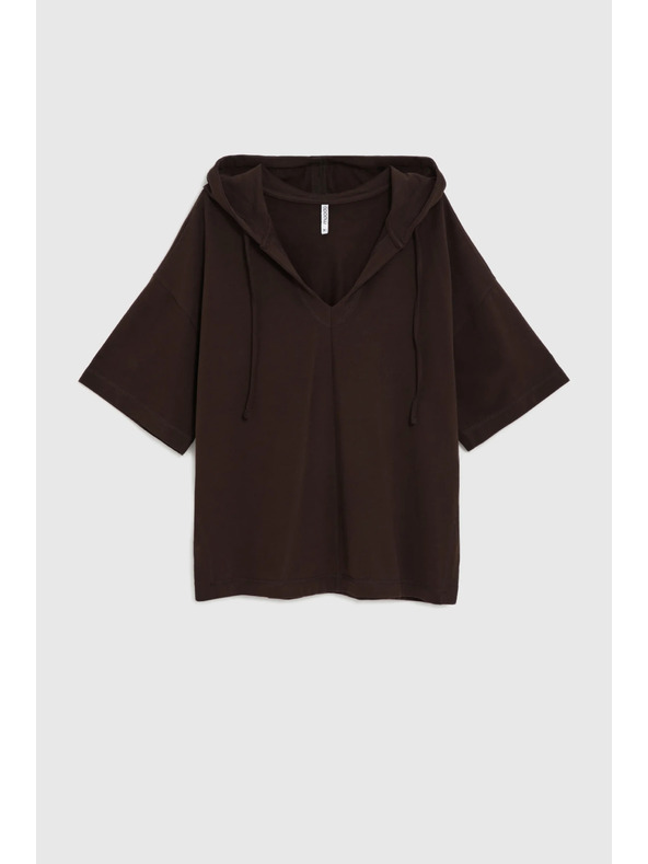 Moodo Pulover s kapuco in kratkimi rokavi rjava Moodo