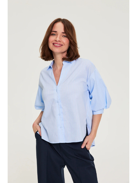 Moodo Črtasto srajco z bufastimi rokavi svetlo modra Moodo