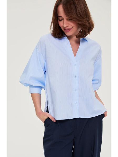 Moodo Črtasto srajco z bufastimi rokavi svetlo modra Moodo