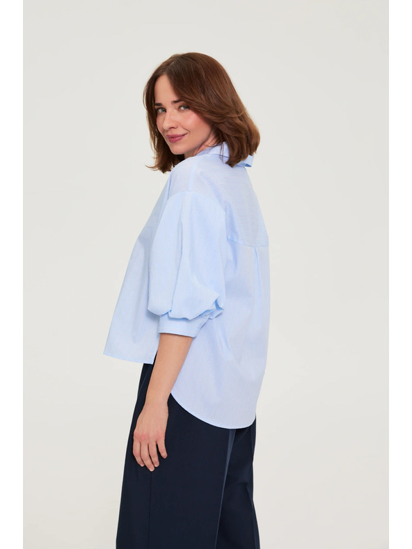 Moodo Črtasto srajco z bufastimi rokavi svetlo modra Moodo