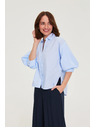 Moodo Črtasto srajco z bufastimi rokavi svetlo modra Moodo