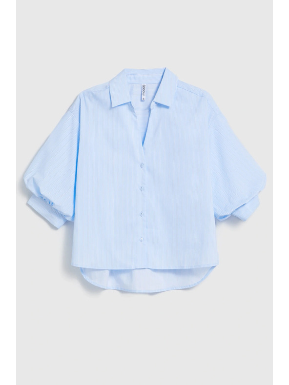 Moodo Črtasto srajco z bufastimi rokavi svetlo modra Moodo
