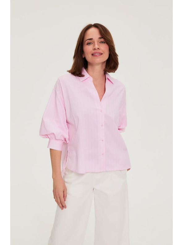 Moodo Črtasto srajco z bufastimi rokavi roza Moodo