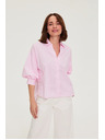 Moodo Črtasto srajco z bufastimi rokavi roza Moodo