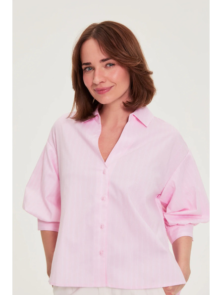 Moodo Črtasto srajco z bufastimi rokavi roza Moodo