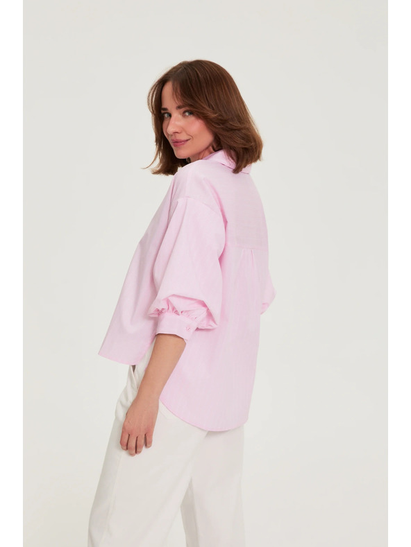 Moodo Črtasto srajco z bufastimi rokavi roza Moodo