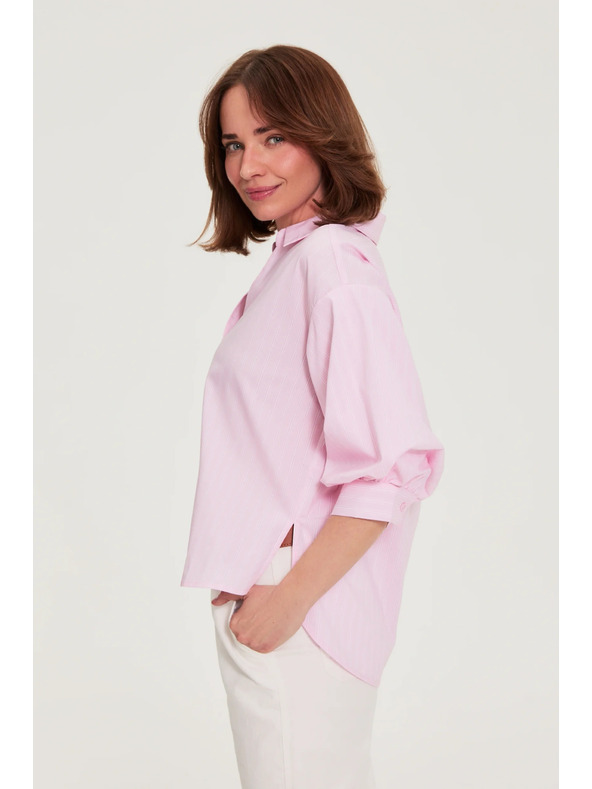 Moodo Črtasto srajco z bufastimi rokavi roza Moodo