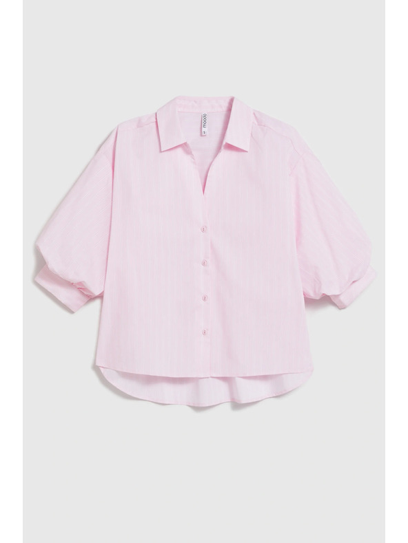 Moodo Črtasto srajco z bufastimi rokavi roza Moodo
