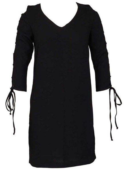 CAMAIEU Črne obleke s čipkastimi rokavi