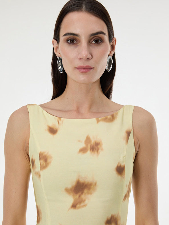 Orsay Rumena vzorčasta ženska obleka brez rokavov ORSAY