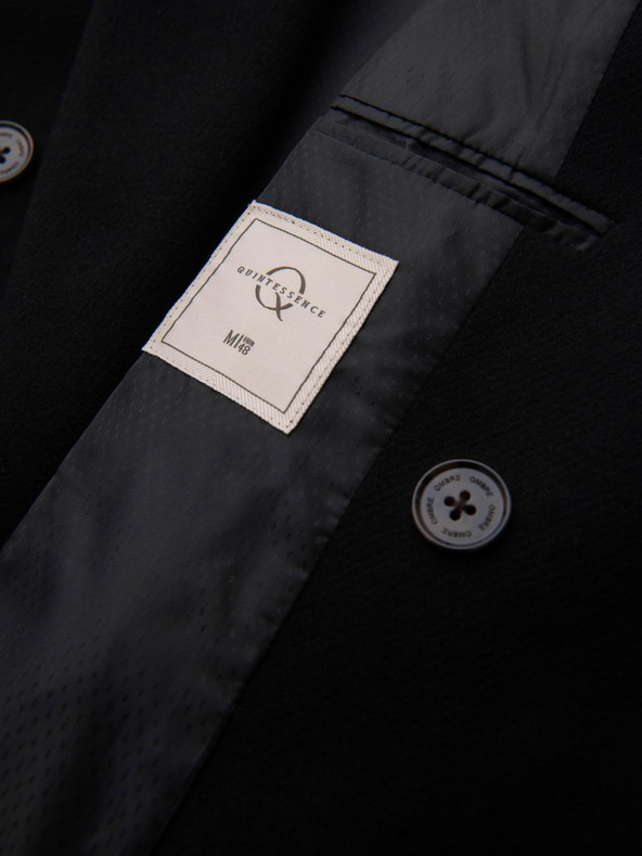 Ombre Clothing Moški volneni dvovrstni plašč - črn V2 OM-COWC-0133 Ombre Clothing