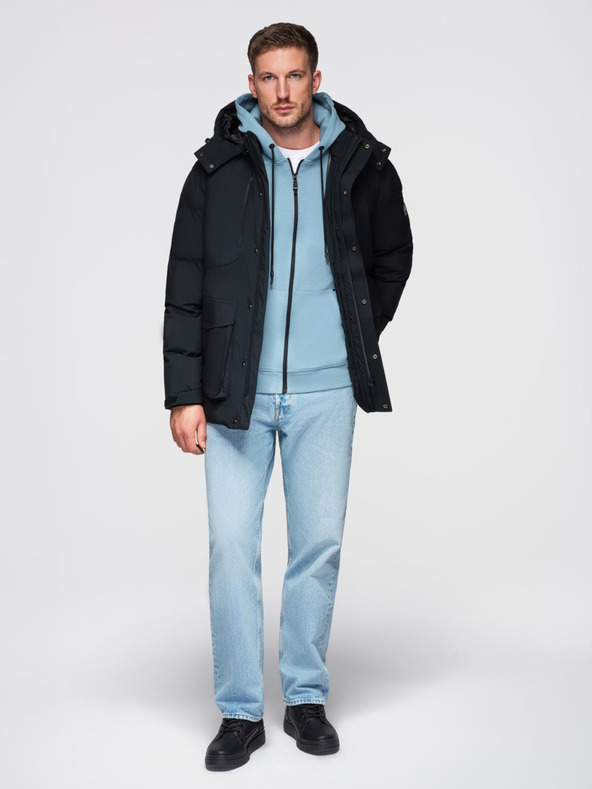 Ombre Clothing Moška zimska jakna z nepremočljive tkanine s snemljivo kapuco - črna V3 OM-JAHP-0306 Ombre Clothing