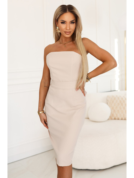 numoco Korzetne oblikovane midi obleke s pasom - bež