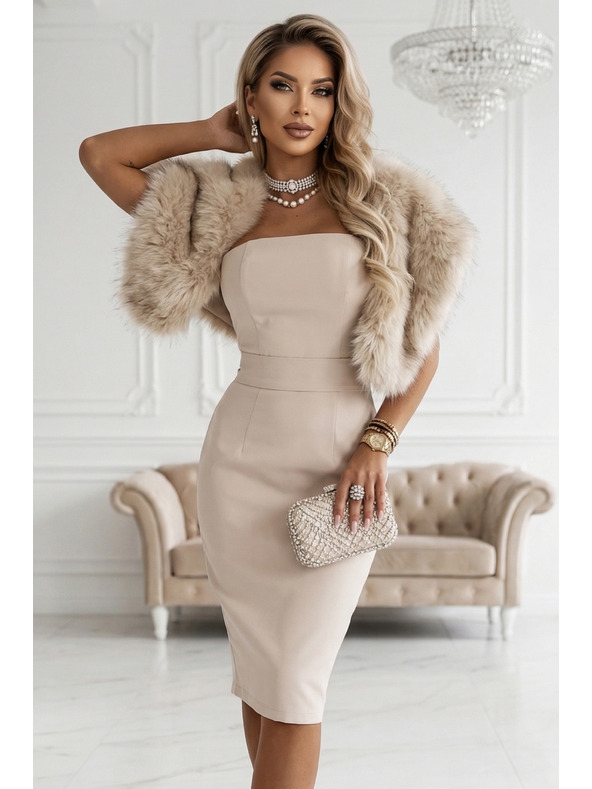 numoco Korzetne oblikovane midi obleke s pasom - bež