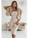 numoco Korzetne oblikovane midi obleke s pasom - bež