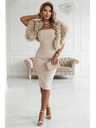 numoco Korzetne oblikovane midi obleke s pasom - bež